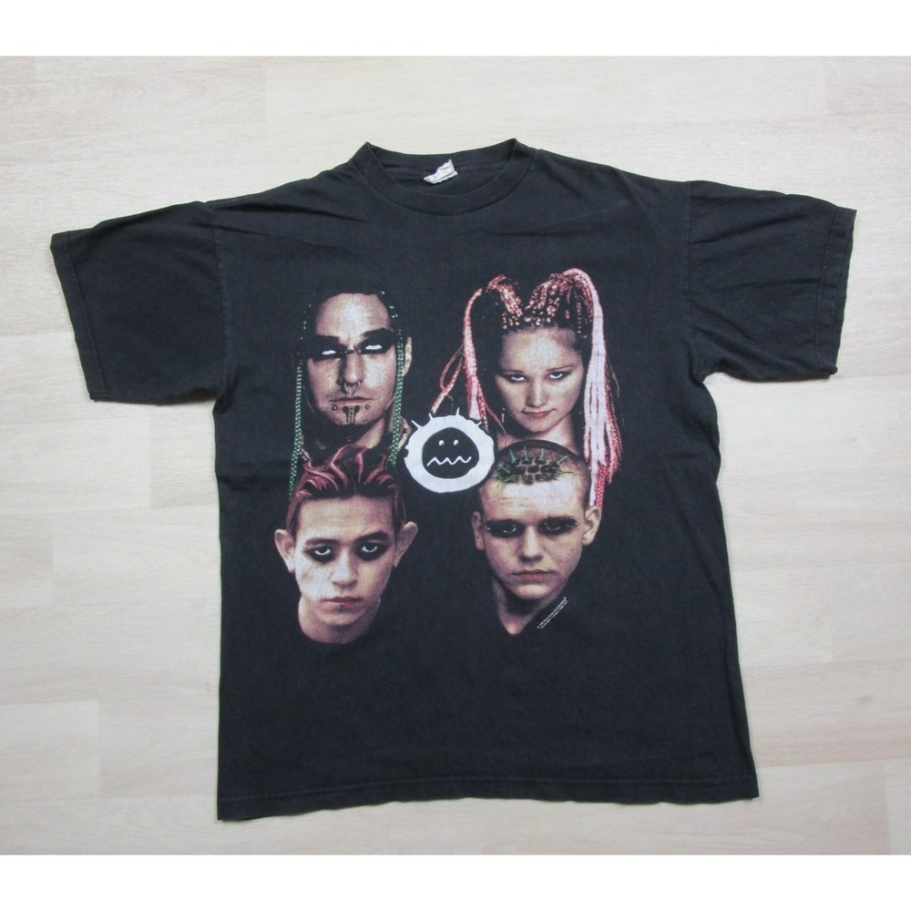 Vintage 1990's Coal Chamber T-Shirt (L) Blue Grape Nu-Metal‎ Autographs on Back